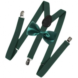 Children's Dark Green Y-Back Braces with Forest Bow Tie Set